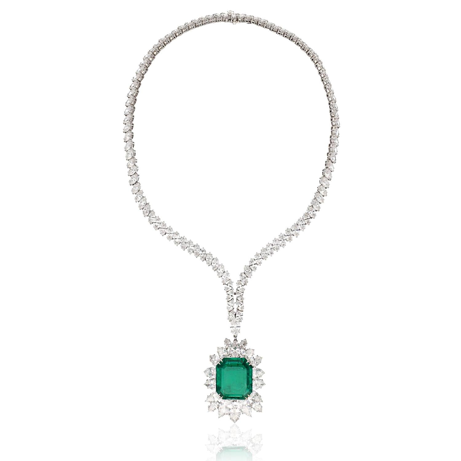 HARRY WINSTON Platinum And 18K White Gold Diamond And Emerald Necklace