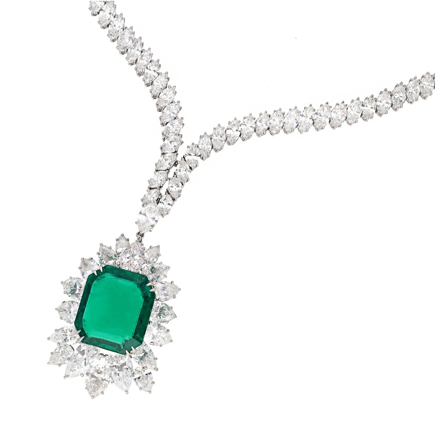 HARRY WINSTON Platinum And 18K White Gold Diamond And Emerald Necklace