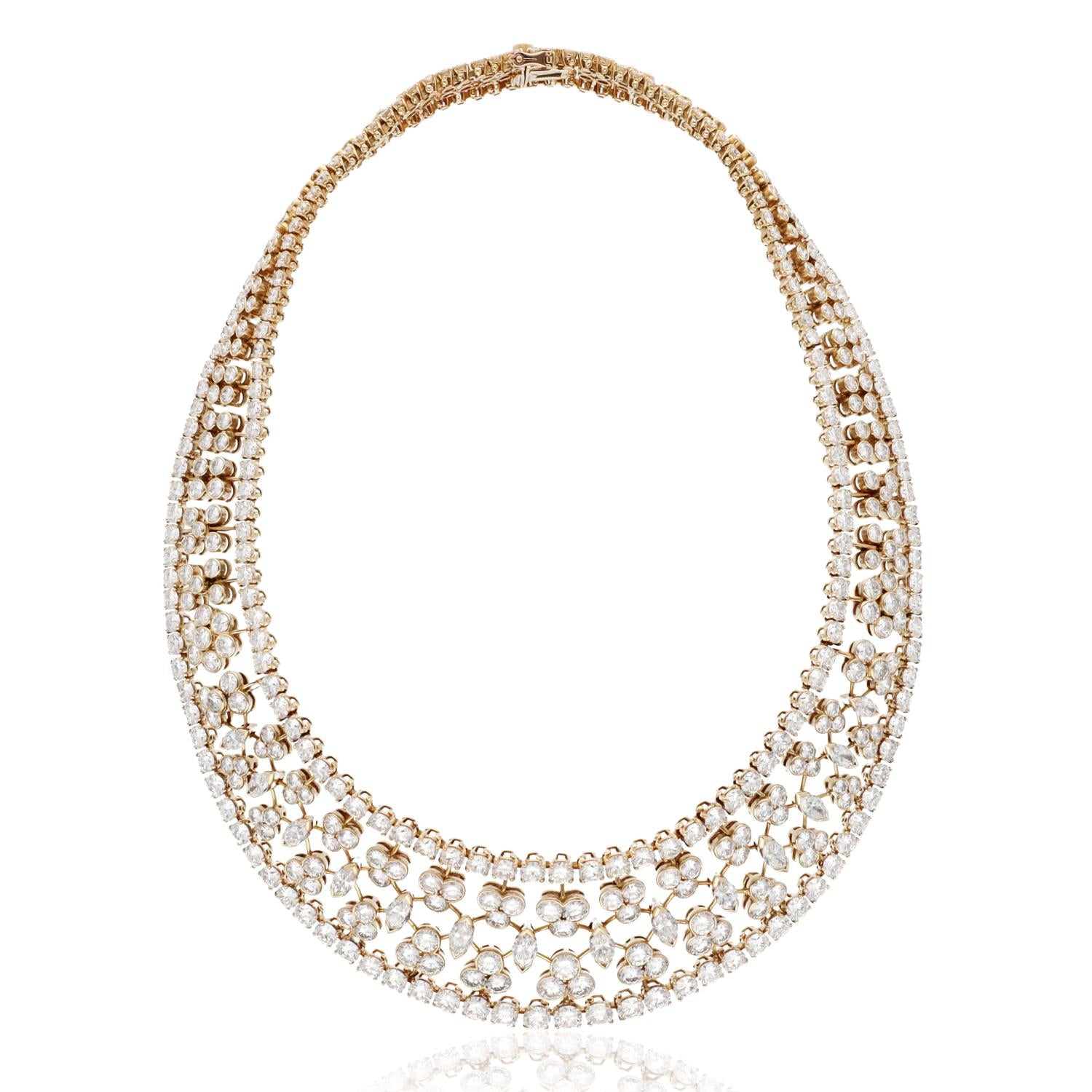 CARTIER 18K Yellow Gold Diamond Floral Lace Necklace
