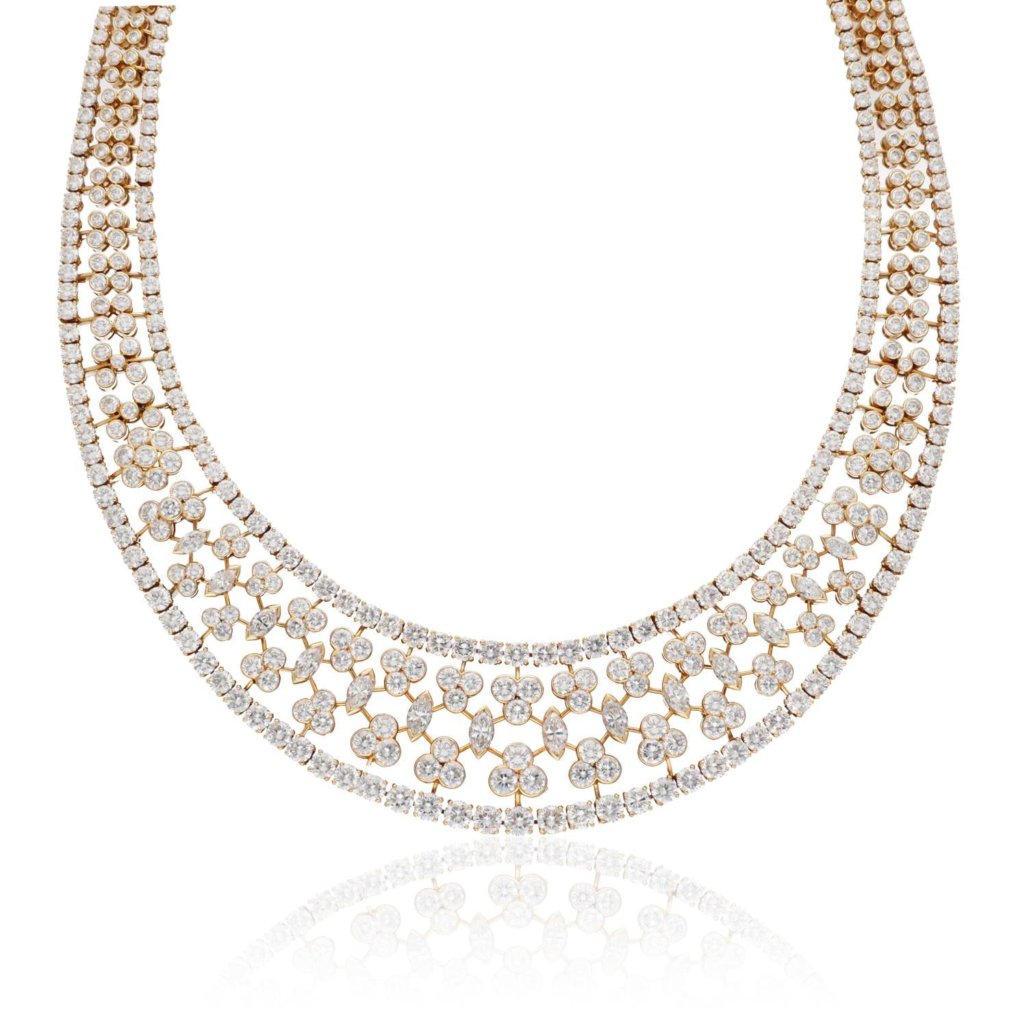 CARTIER 18K Yellow Gold Diamond Floral Lace Necklace