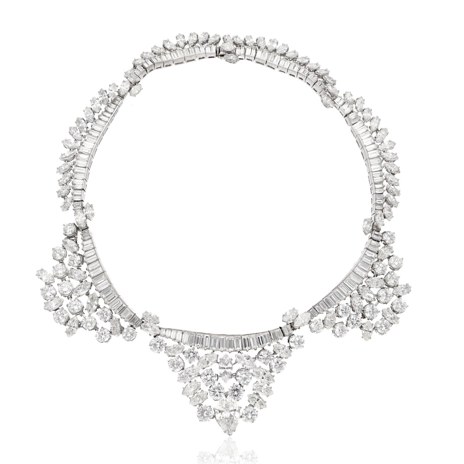 Platinum Marquise, Round, Baguette and Pear-Shaped Diamond Necklace