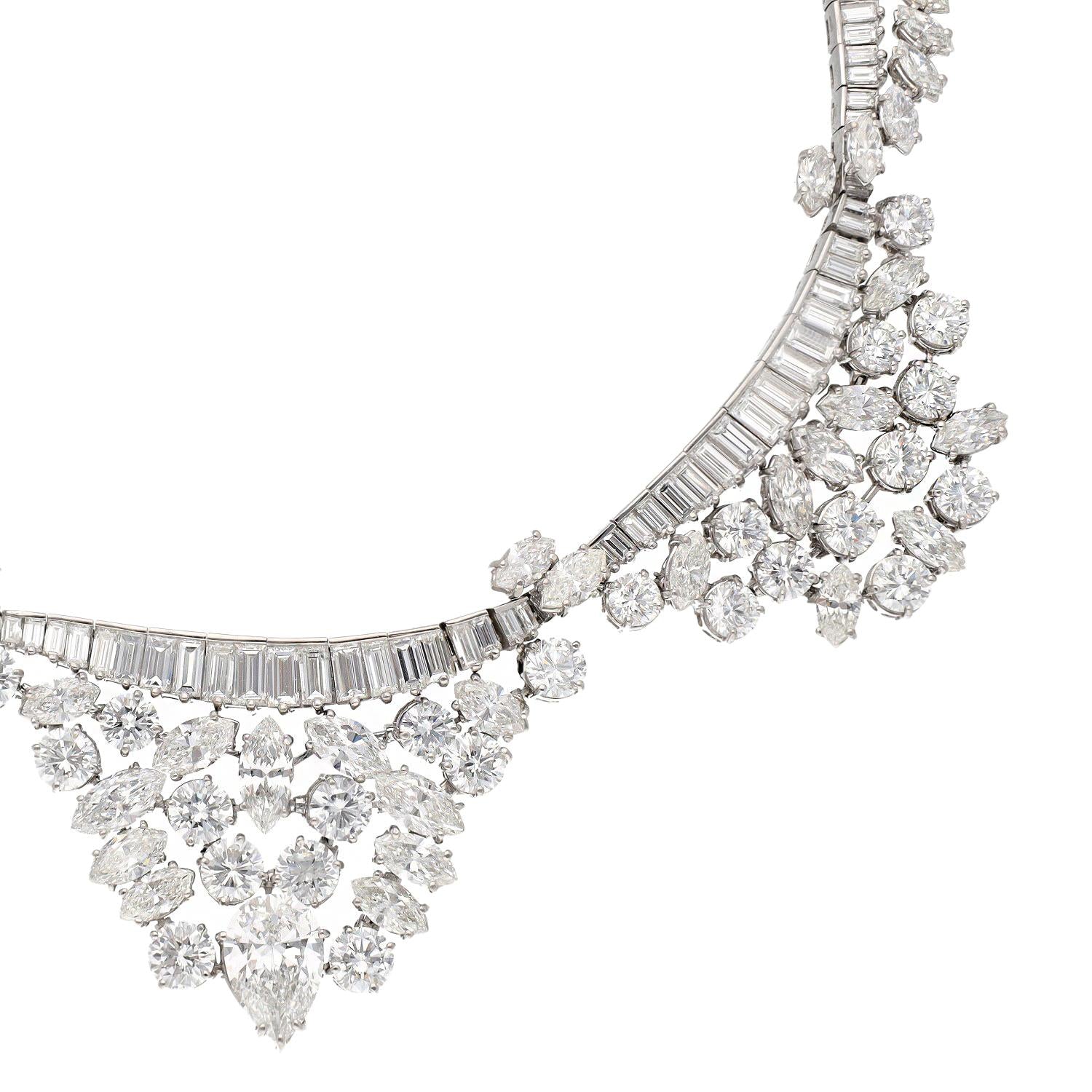 Platinum Marquise, Round, Baguette and Pear-Shaped Diamond Necklace