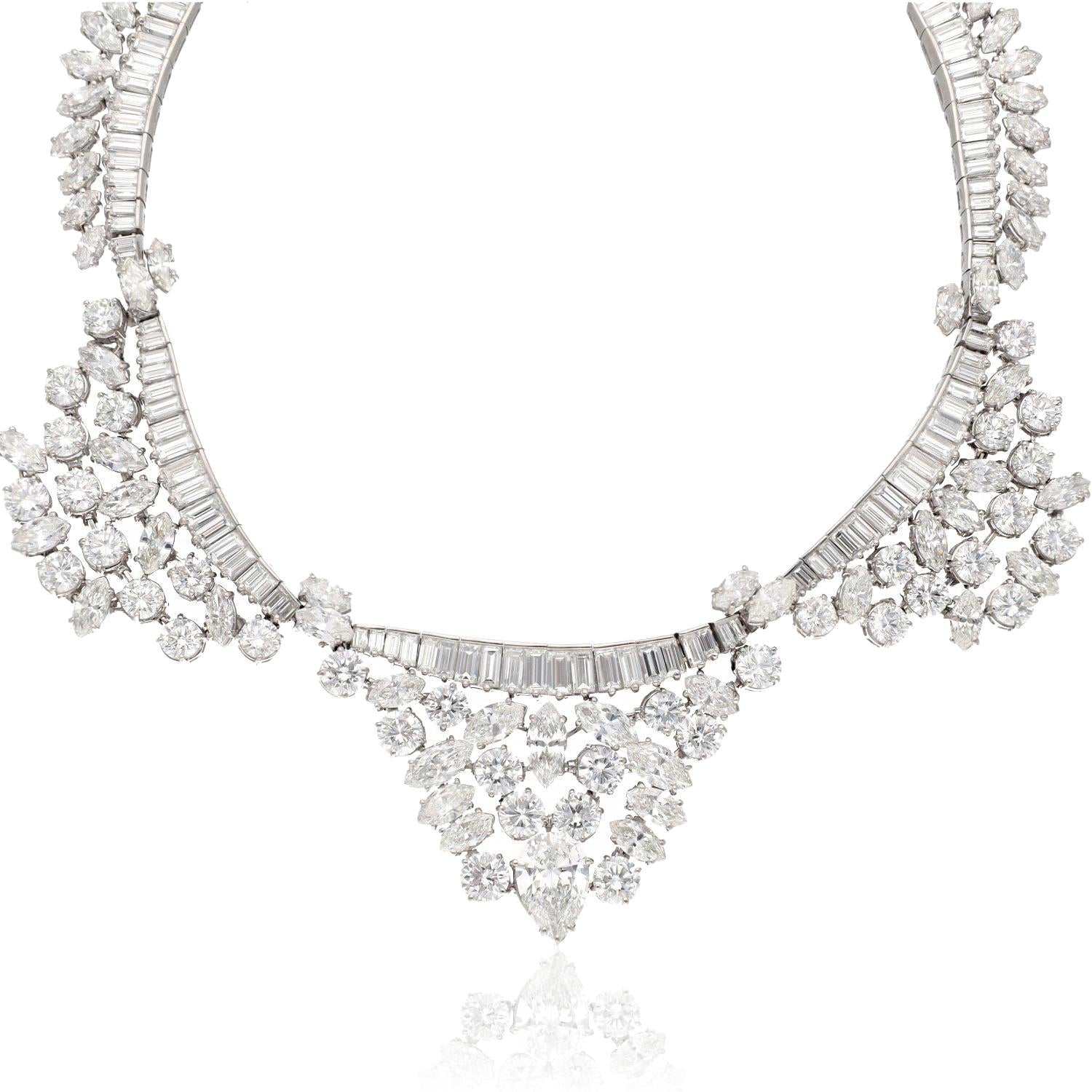 Platinum Marquise, Round, Baguette and Pear-Shaped Diamond Necklace