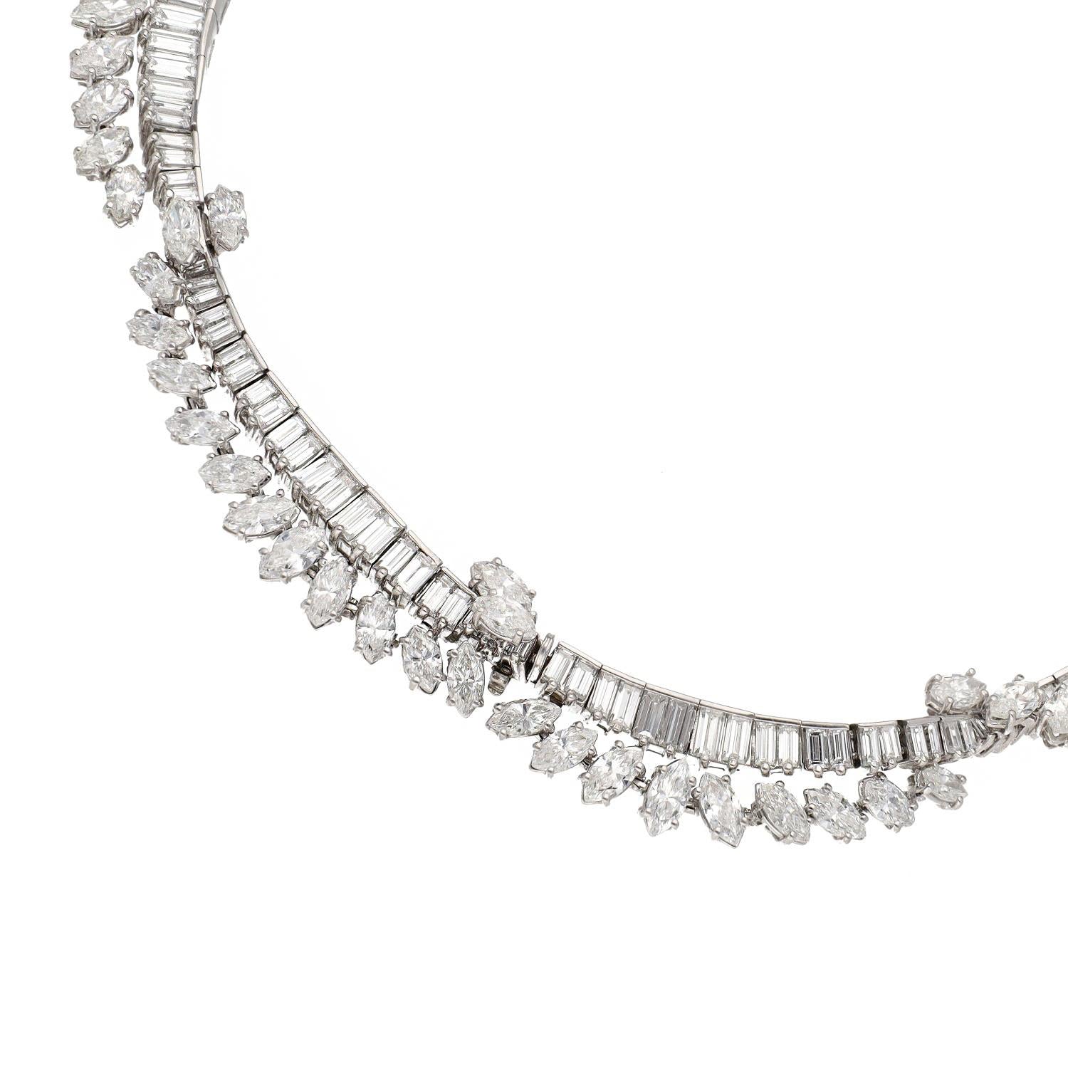 Platinum Marquise, Round, Baguette and Pear-Shaped Diamond Necklace