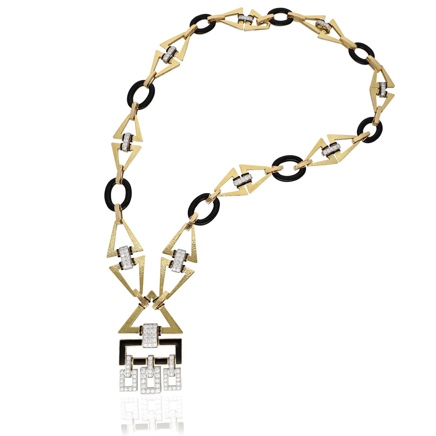 DAVID WEBB Diamond and Black Enamel “Ceremonial” Geometric Necklace