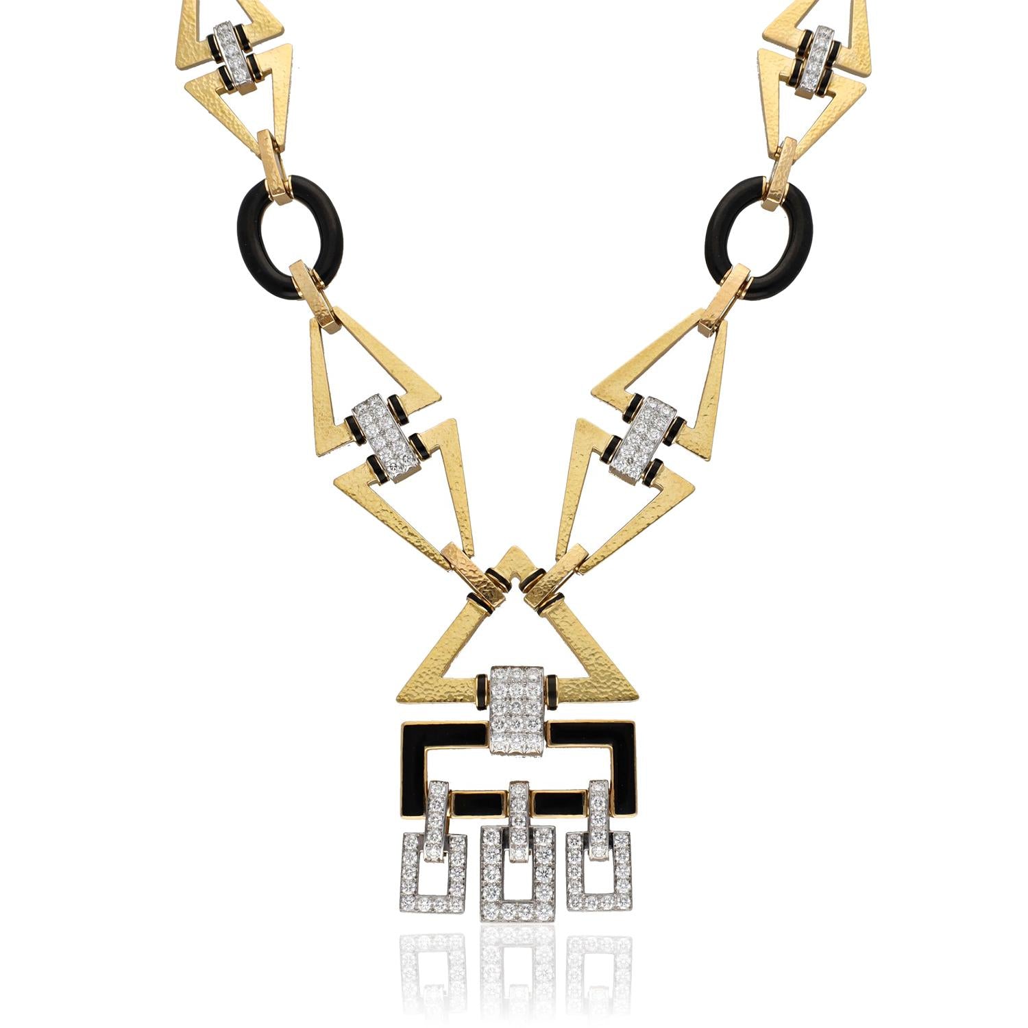 DAVID WEBB Diamond and Black Enamel “Ceremonial” Geometric Necklace