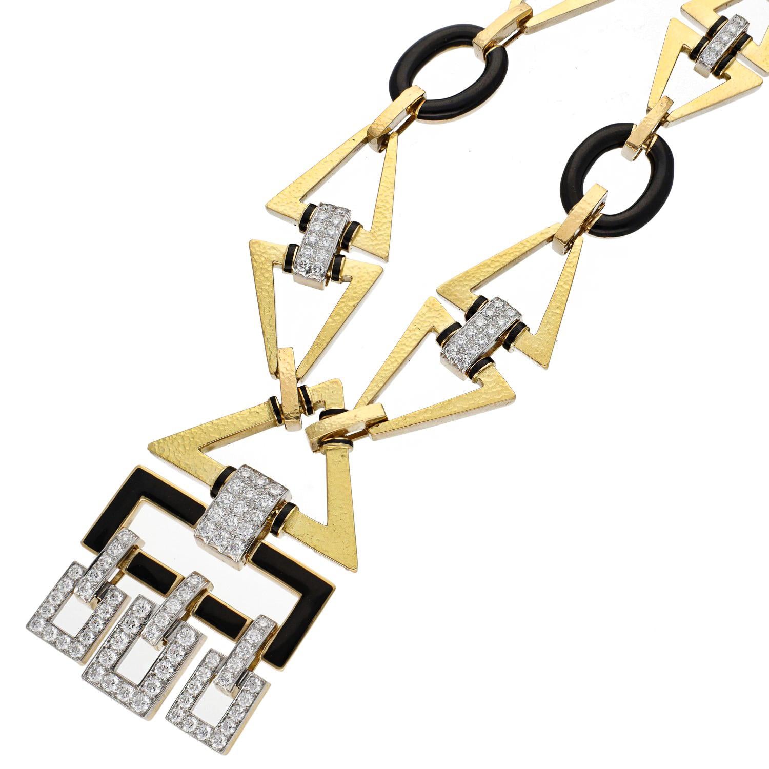 DAVID WEBB Diamond and Black Enamel “Ceremonial” Geometric Necklace