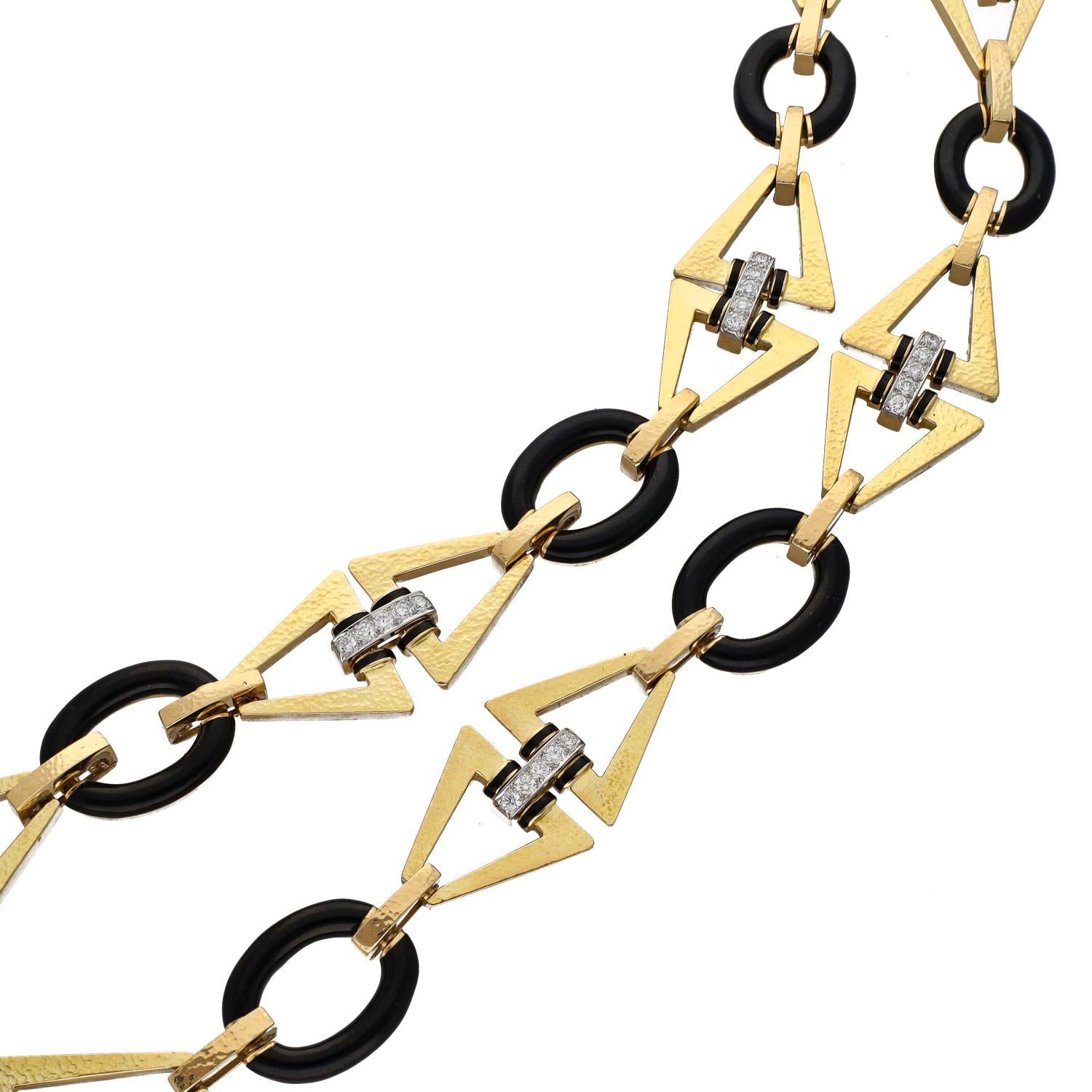 DAVID WEBB Diamond and Black Enamel “Ceremonial” Geometric Necklace