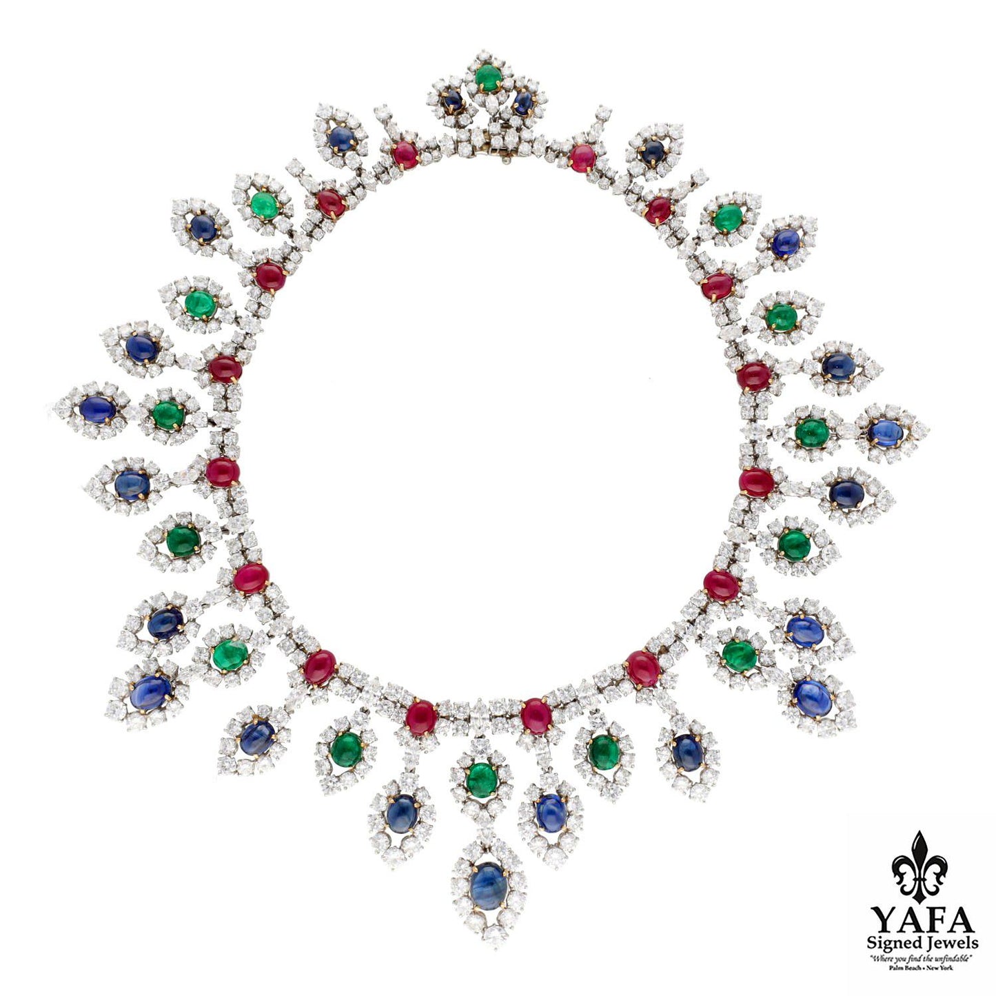 HARRY WINSTON Sapphire, Ruby, Emerald & Diamond Necklace