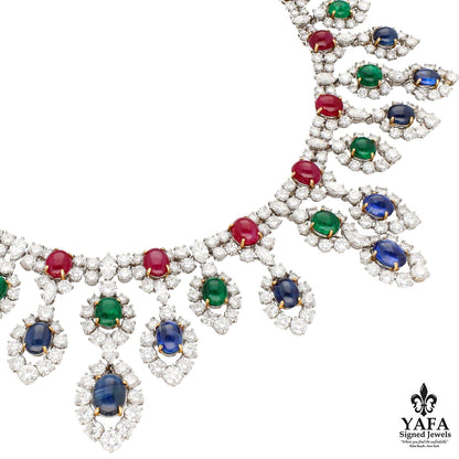 HARRY WINSTON Sapphire, Ruby, Emerald & Diamond Necklace