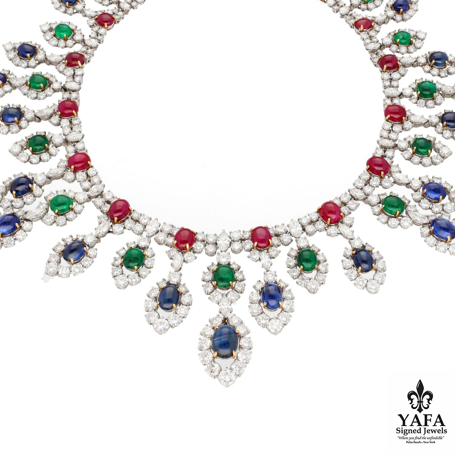 HARRY WINSTON Sapphire, Ruby, Emerald & Diamond Necklace