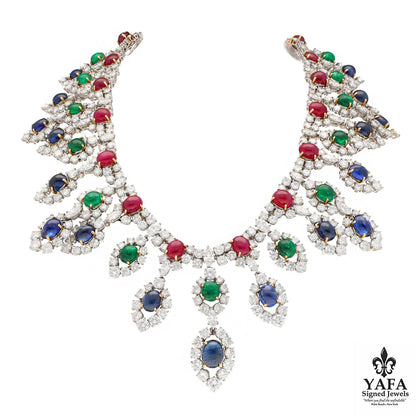 HARRY WINSTON Sapphire, Ruby, Emerald & Diamond Necklace