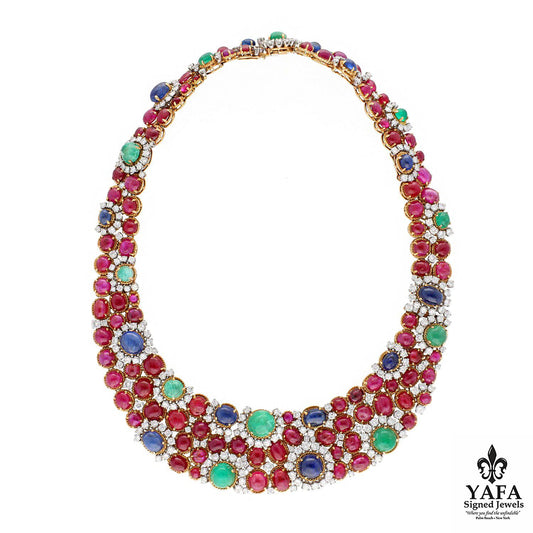 Van Cleef & Arpels Cabochon Ruby, Emerald, Sapphire and Diamond Necklace