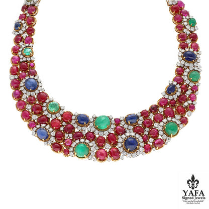 Van Cleef & Arpels Cabochon Ruby, Emerald, Sapphire and Diamond Necklace