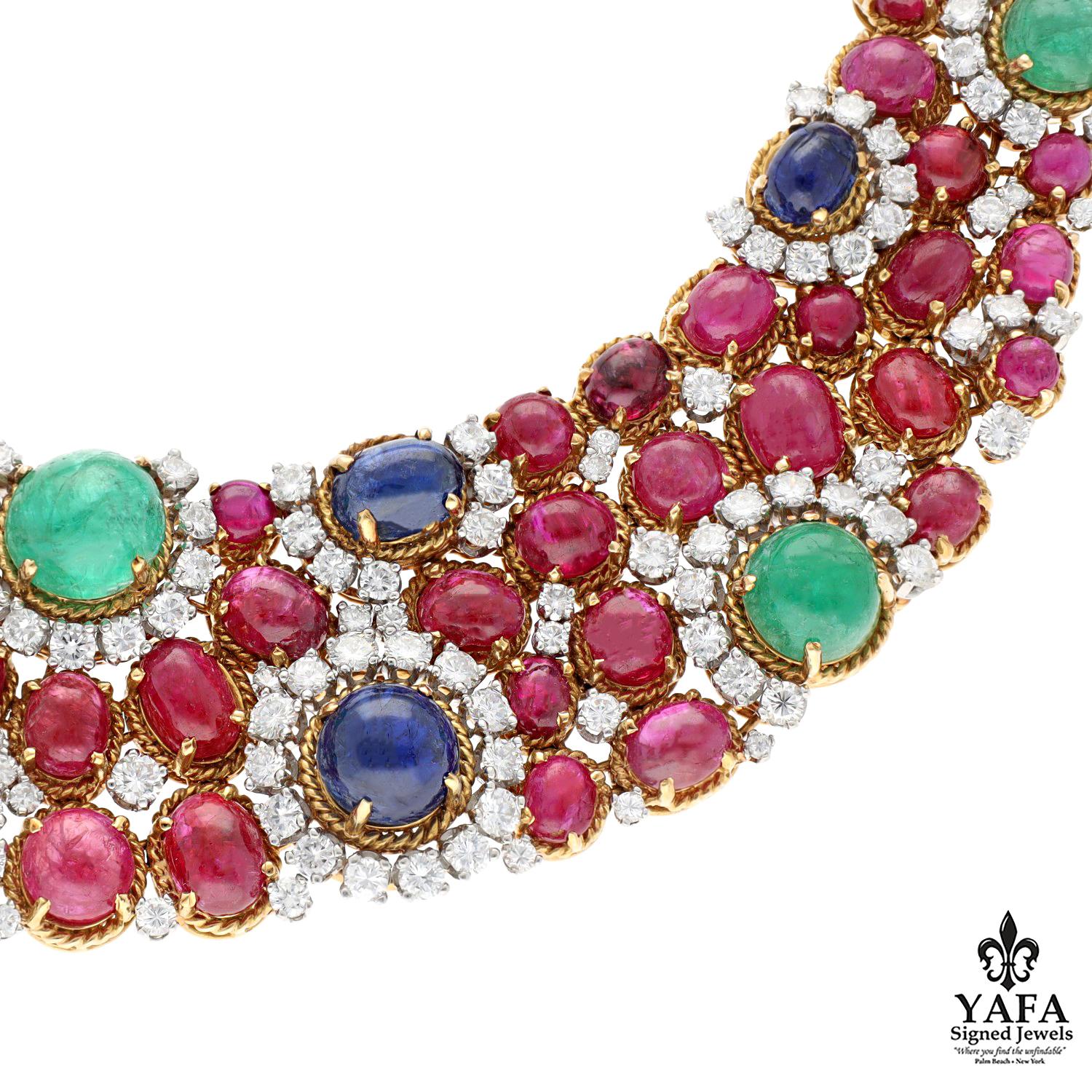 Van Cleef & Arpels Cabochon Ruby, Emerald, Sapphire and Diamond Necklace