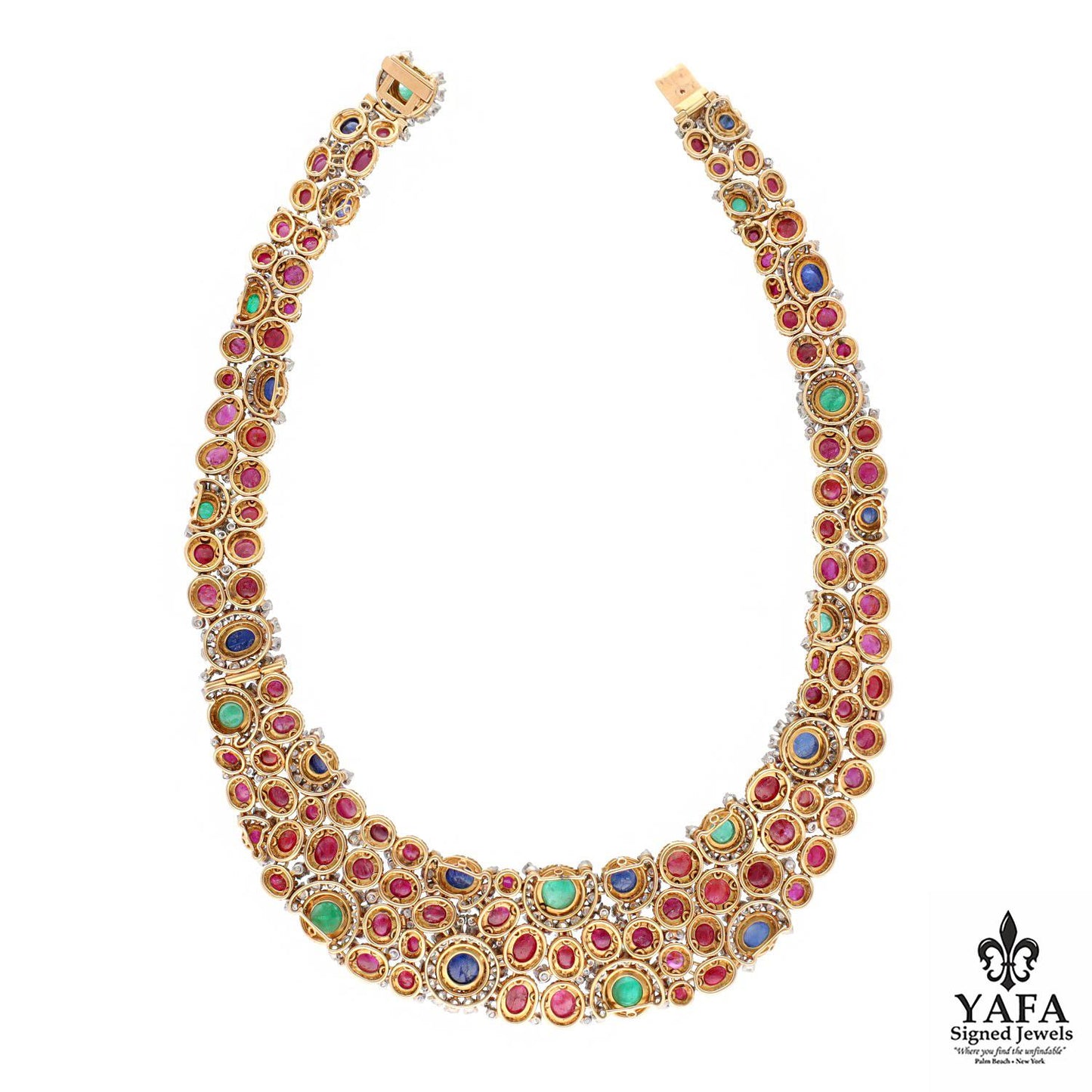 Van Cleef & Arpels Cabochon Ruby, Emerald, Sapphire and Diamond Necklace