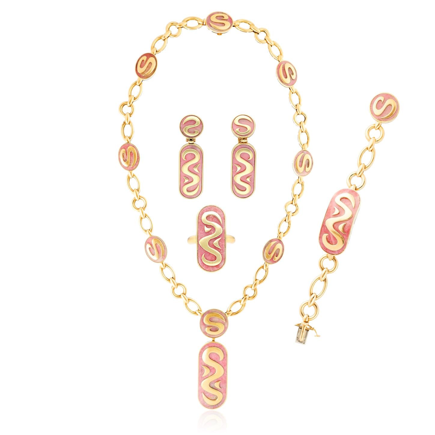 BULGARI 18K Yellow Gold and Rose Quartz Suite