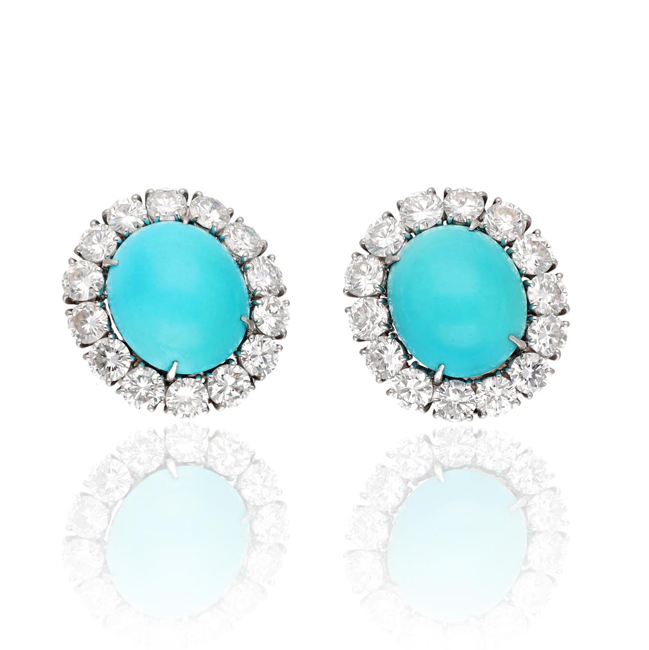 HARRY WINSTON Turquoise and Diamond Necklace and Ear Clips