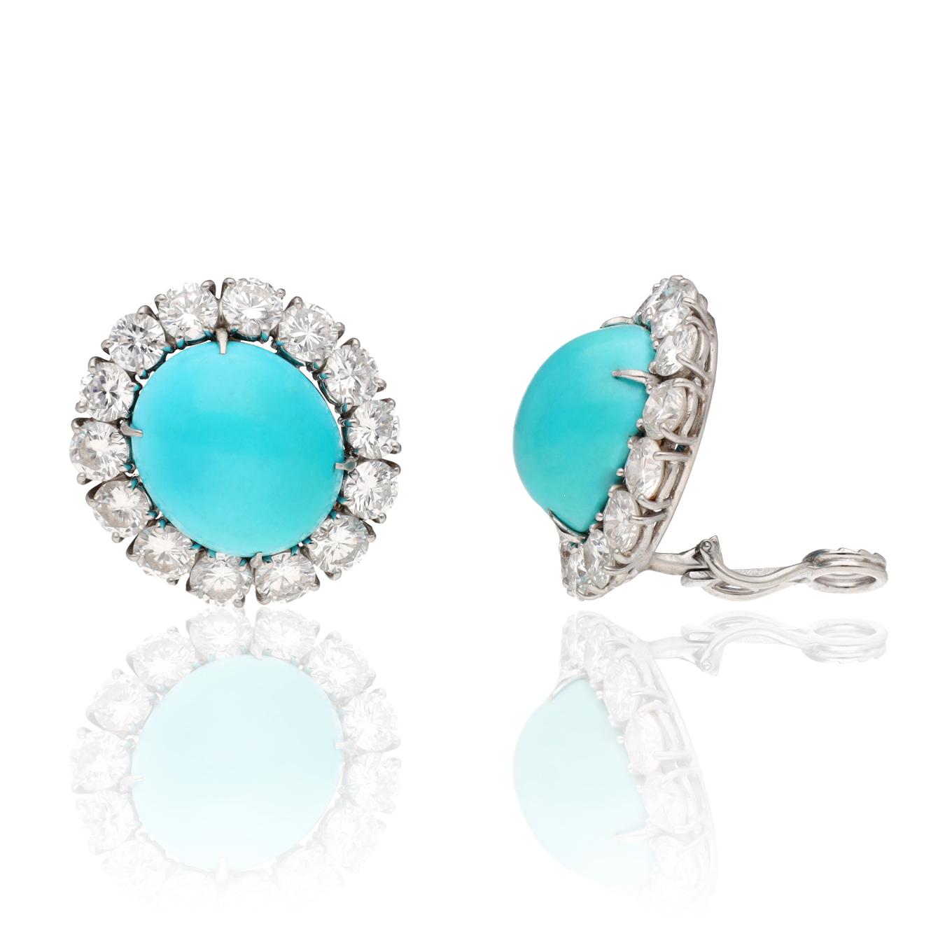 HARRY WINSTON Turquoise and Diamond Necklace and Ear Clips