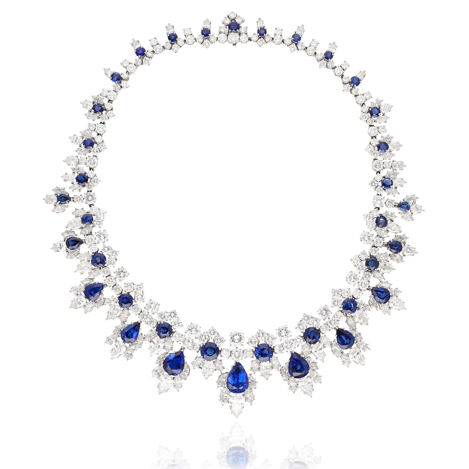 HARRY WINSTON Sapphire and Diamond Bib Necklace and Ear Clips