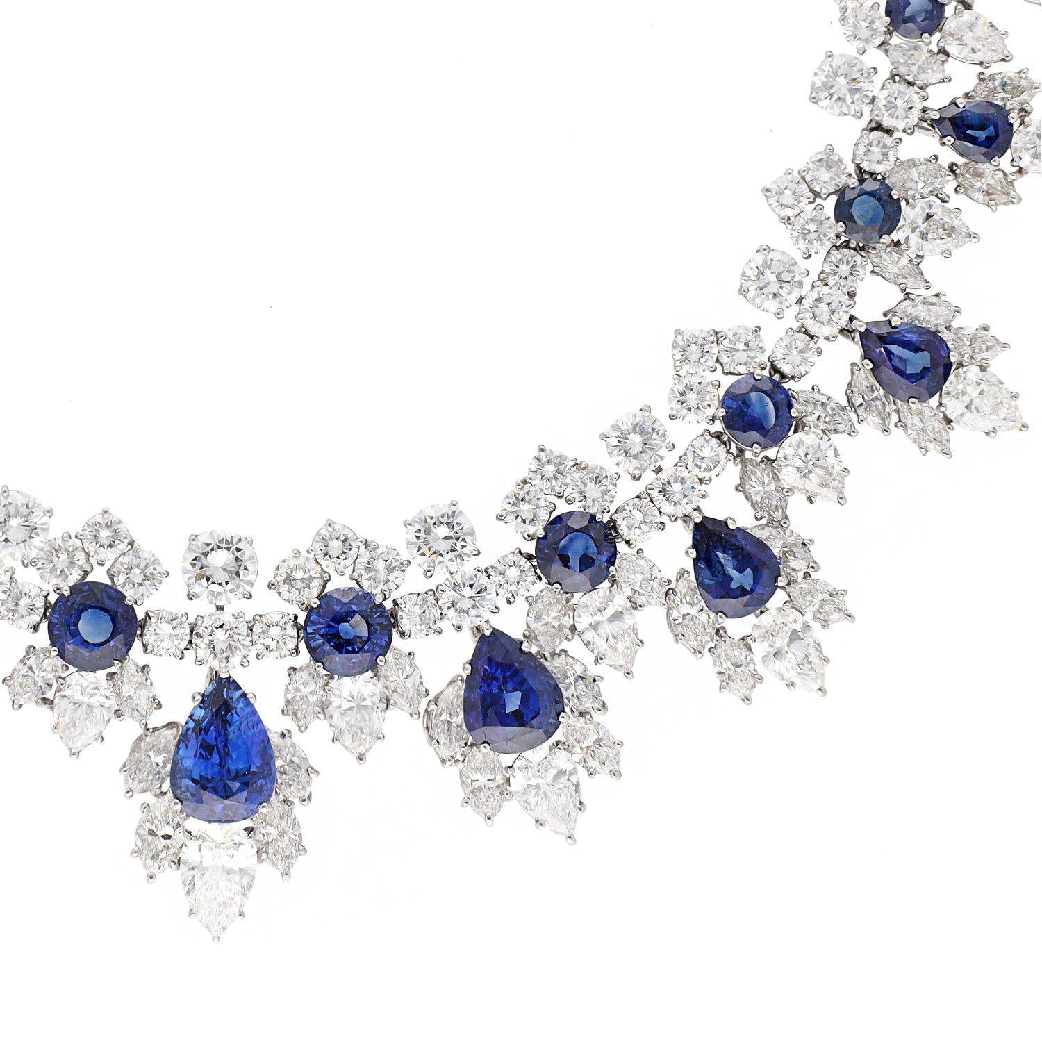 HARRY WINSTON Sapphire and Diamond Bib Necklace and Ear Clips