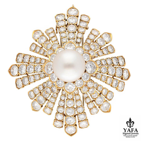 VAN CLEEF & ARPELS Pearl Diamond Clip-Brooch