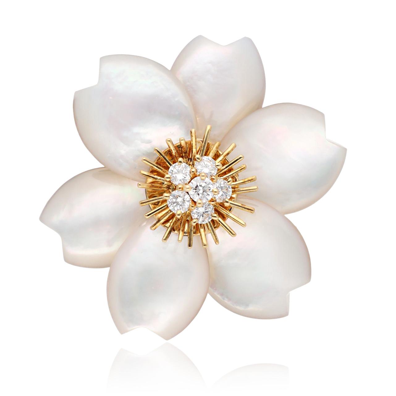 VAN CLEEF & ARPELS Diamond and Mother-of-Pearl “Rose de Noël” Brooch