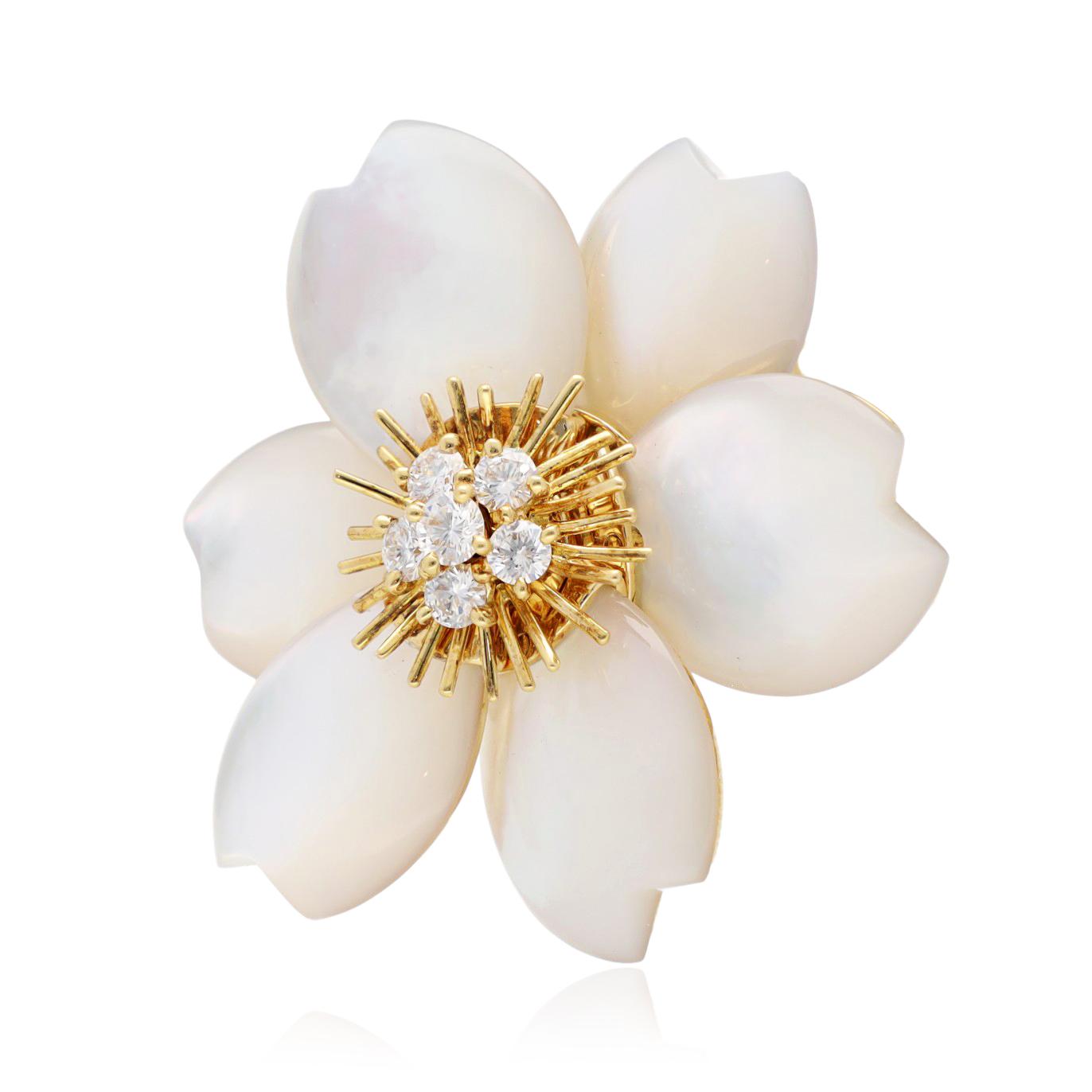 VAN CLEEF & ARPELS Diamond and Mother-of-Pearl “Rose de Noël” Brooch