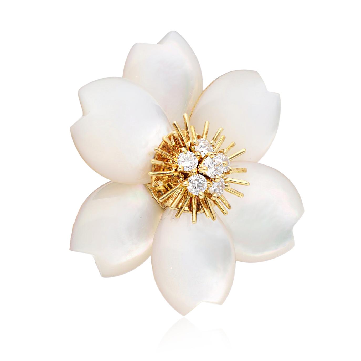 VAN CLEEF & ARPELS Diamond and Mother-of-Pearl “Rose de Noël” Brooch