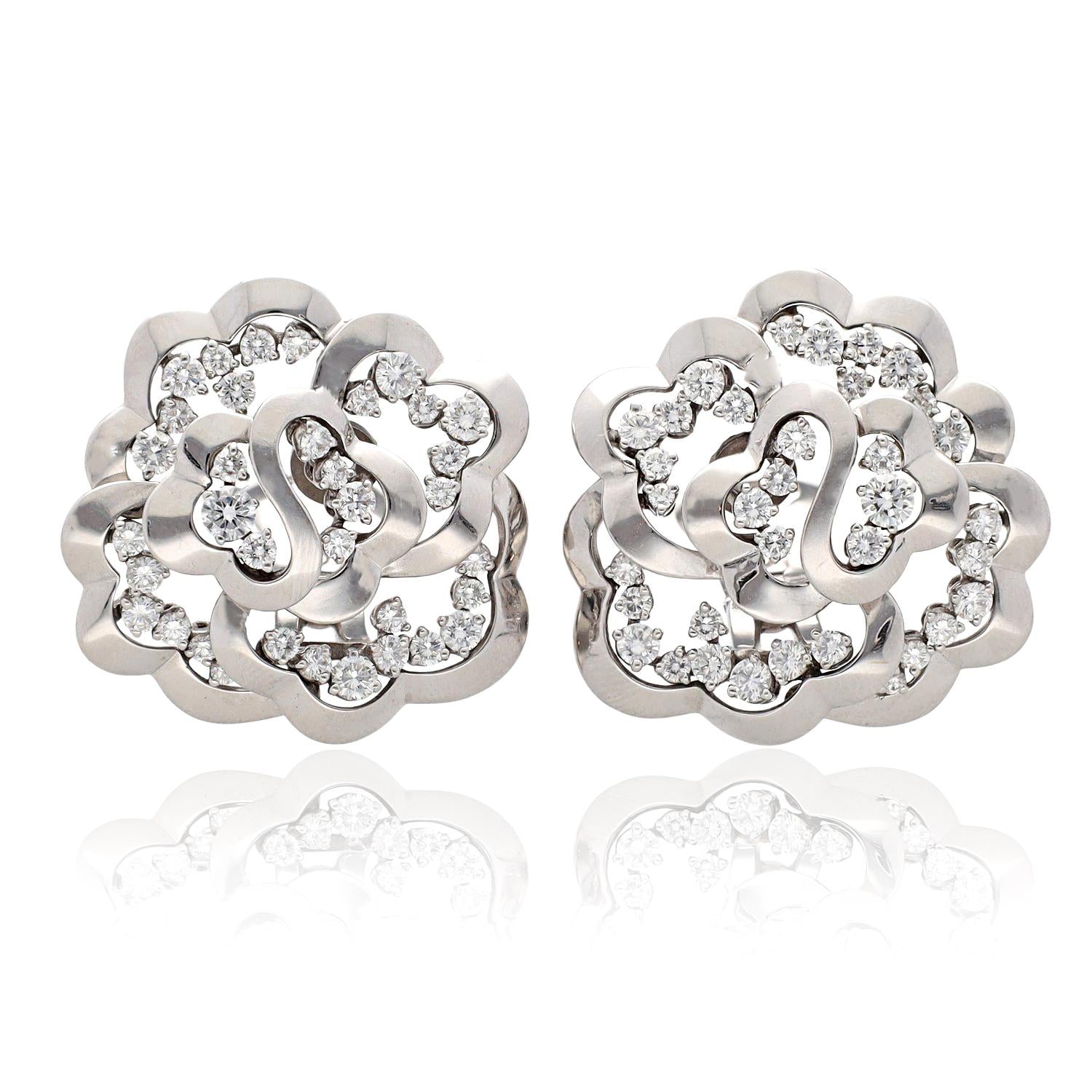VAN CLEEF & ARPELS Diamond Camellia Brooch and Earrings