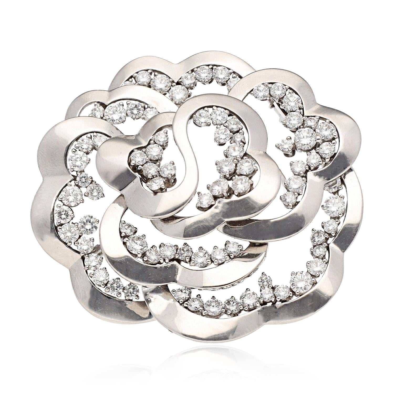 VAN CLEEF & ARPELS Diamond Camellia Brooch and Earrings