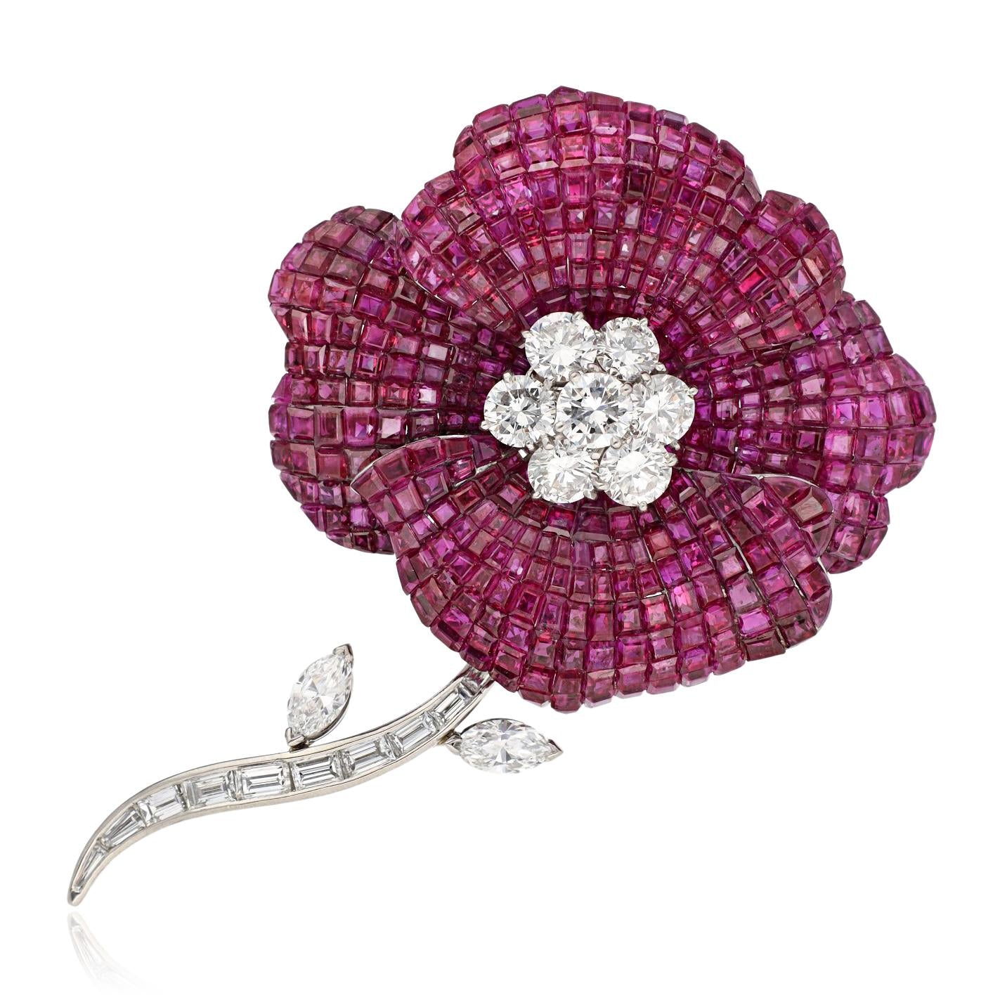 VAN CLEEF & ARPELS Mystery-Set Ruby Flower Brooch