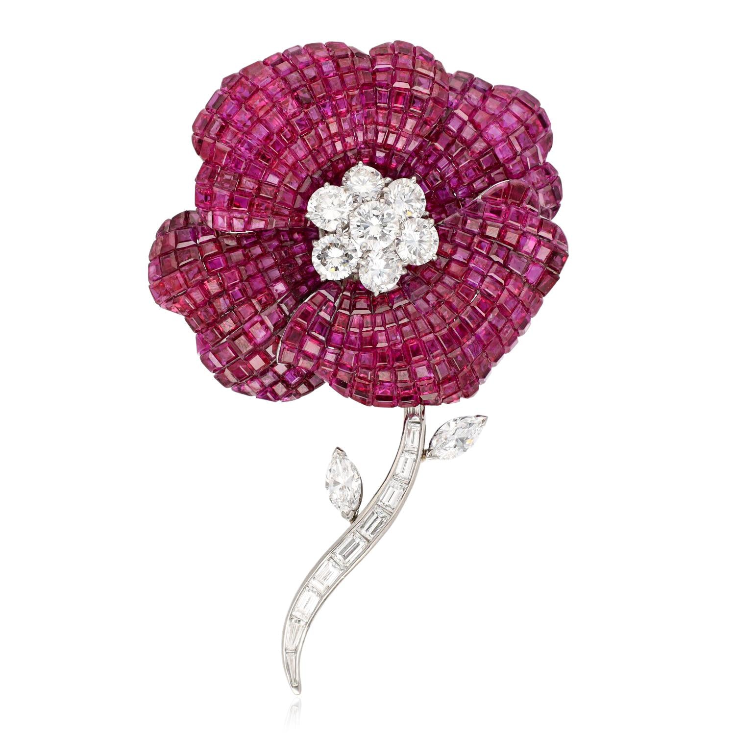 VAN CLEEF & ARPELS Mystery-Set Ruby Flower Brooch