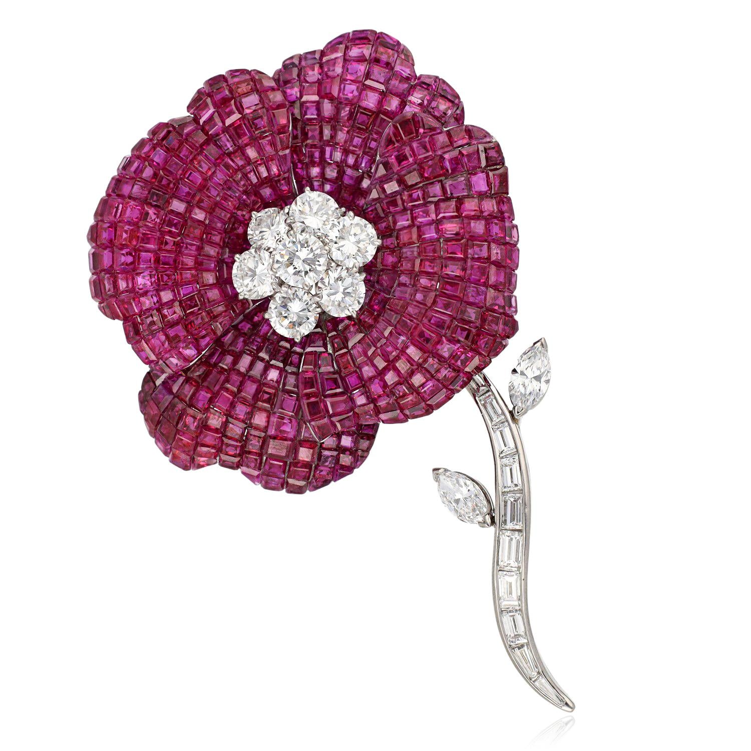 VAN CLEEF & ARPELS Mystery-Set Ruby Flower Brooch
