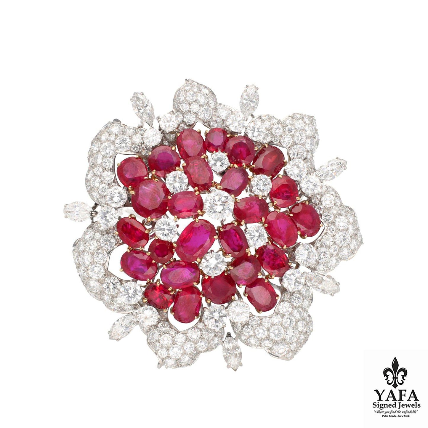 BVLGARI Burmese Ruby and Diamond Brooch - Circa 1960's