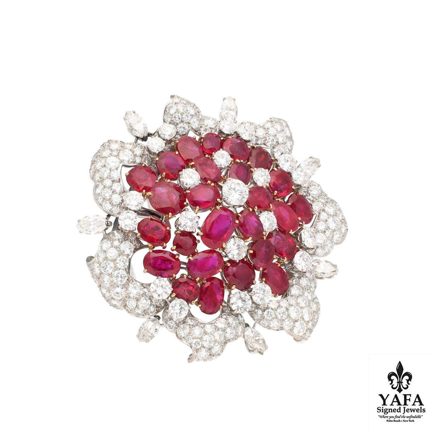 BVLGARI Burmese Ruby and Diamond Brooch - Circa 1960's