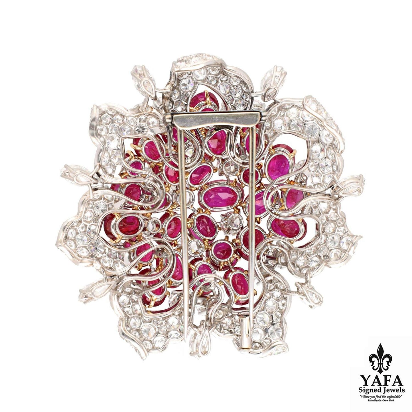 BVLGARI Burmese Ruby and Diamond Brooch - Circa 1960's