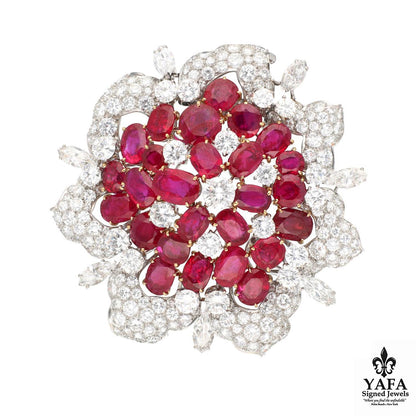 BVLGARI Burmese Ruby and Diamond Brooch - Circa 1960's