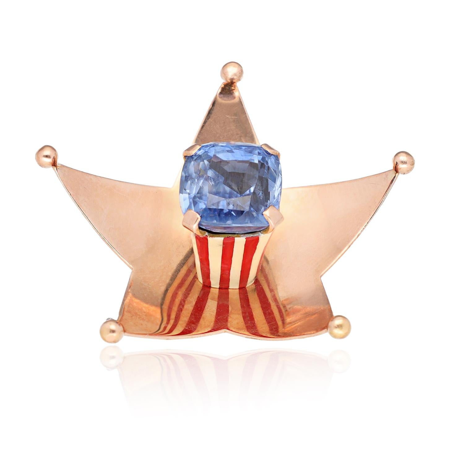 CARTIER Sapphire and Enamel Stars and Stripes "Home Front" Brooch - Circa 1940's