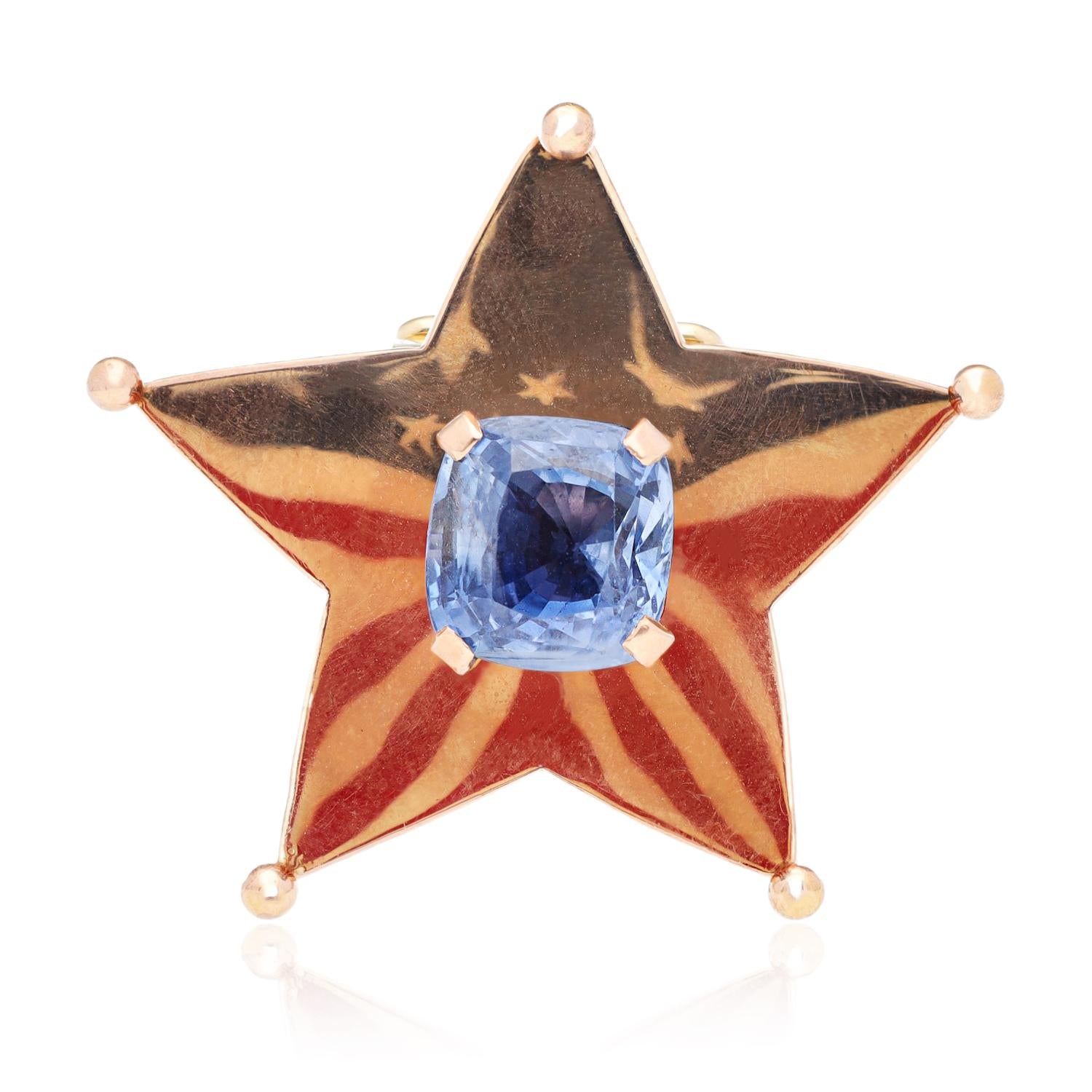 CARTIER Sapphire and Enamel Stars and Stripes "Home Front" Brooch - Circa 1940's