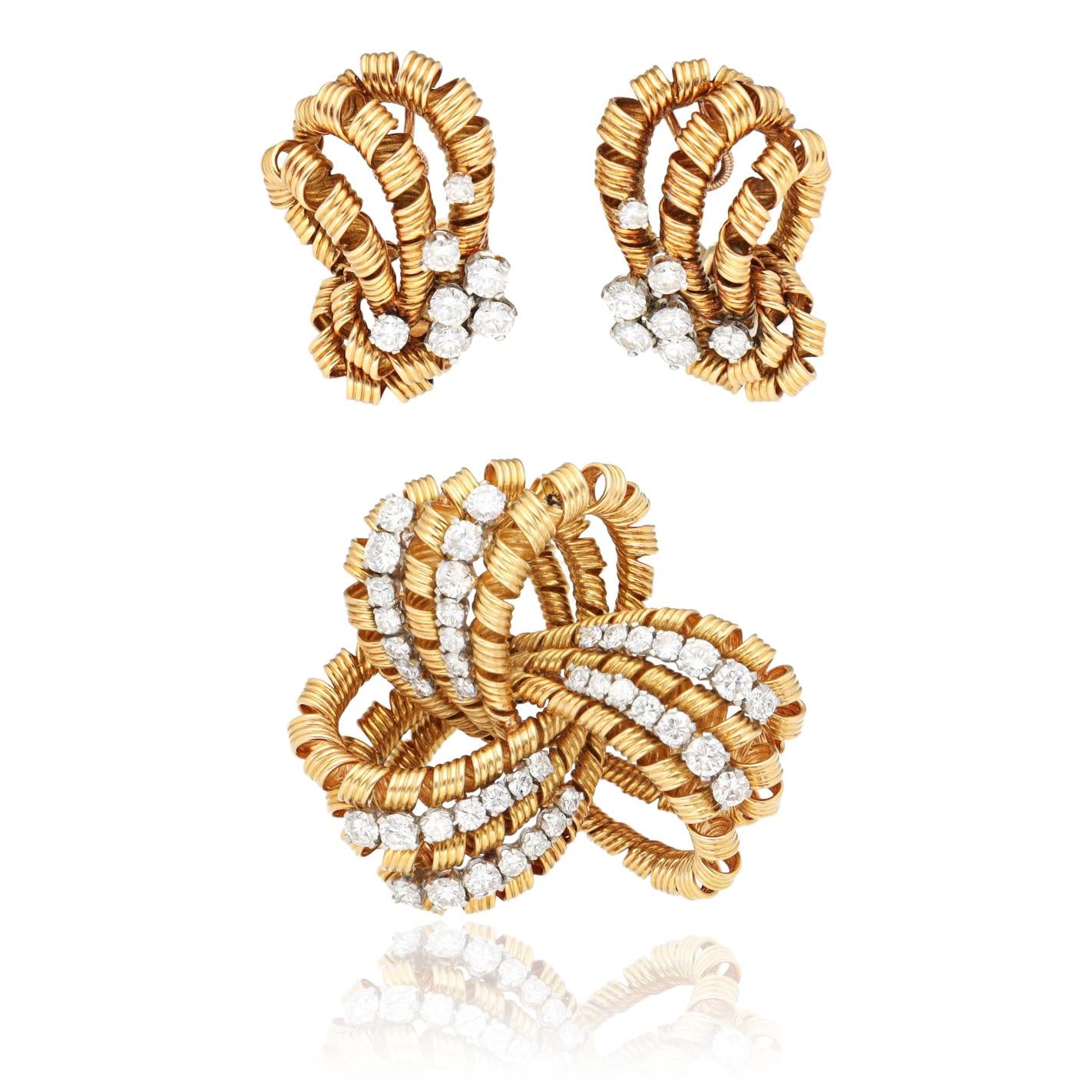 TIFFANY & CO. Diamond Knot Brooch and Ear Clips