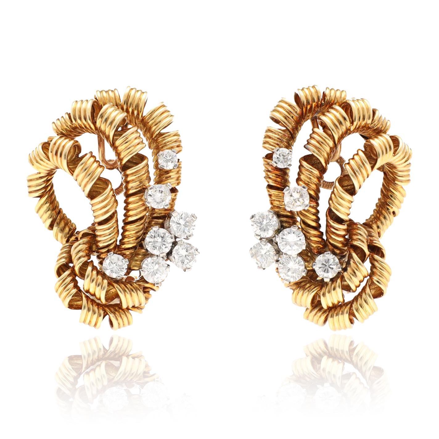 TIFFANY & CO. Diamond Knot Brooch and Ear Clips