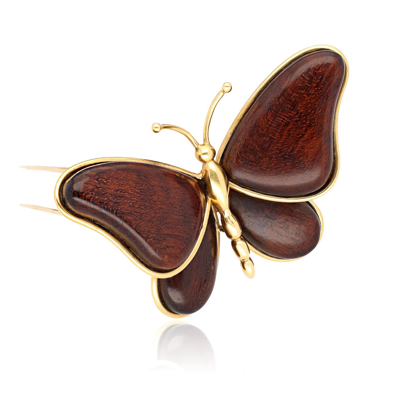 VAN CLEEF & ARPELS Wood Butterfly Brooch