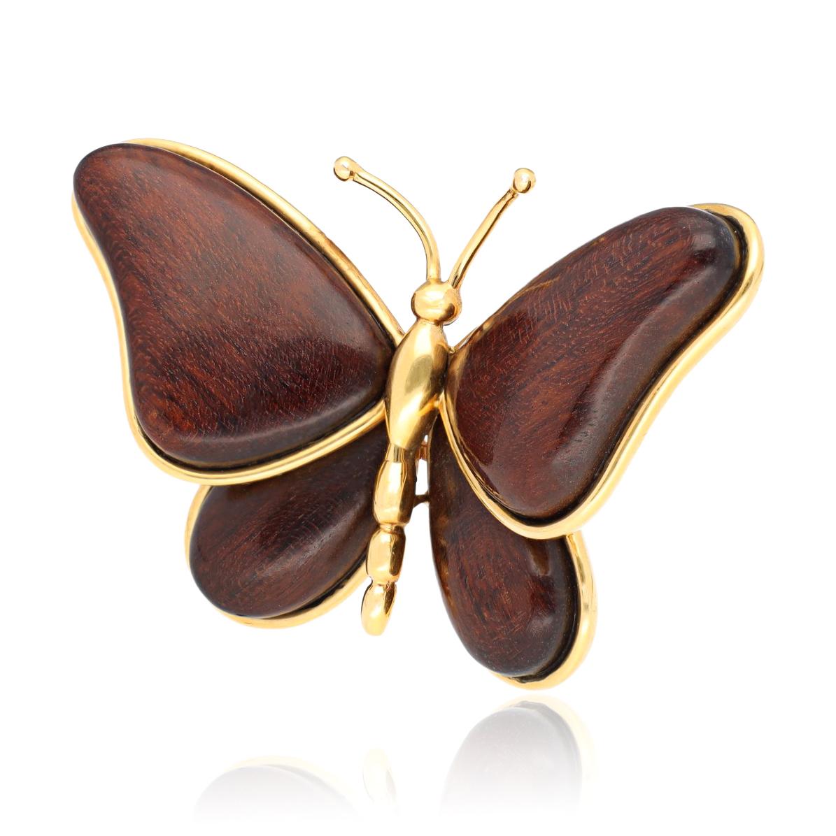 VAN CLEEF & ARPELS Wood Butterfly Brooch