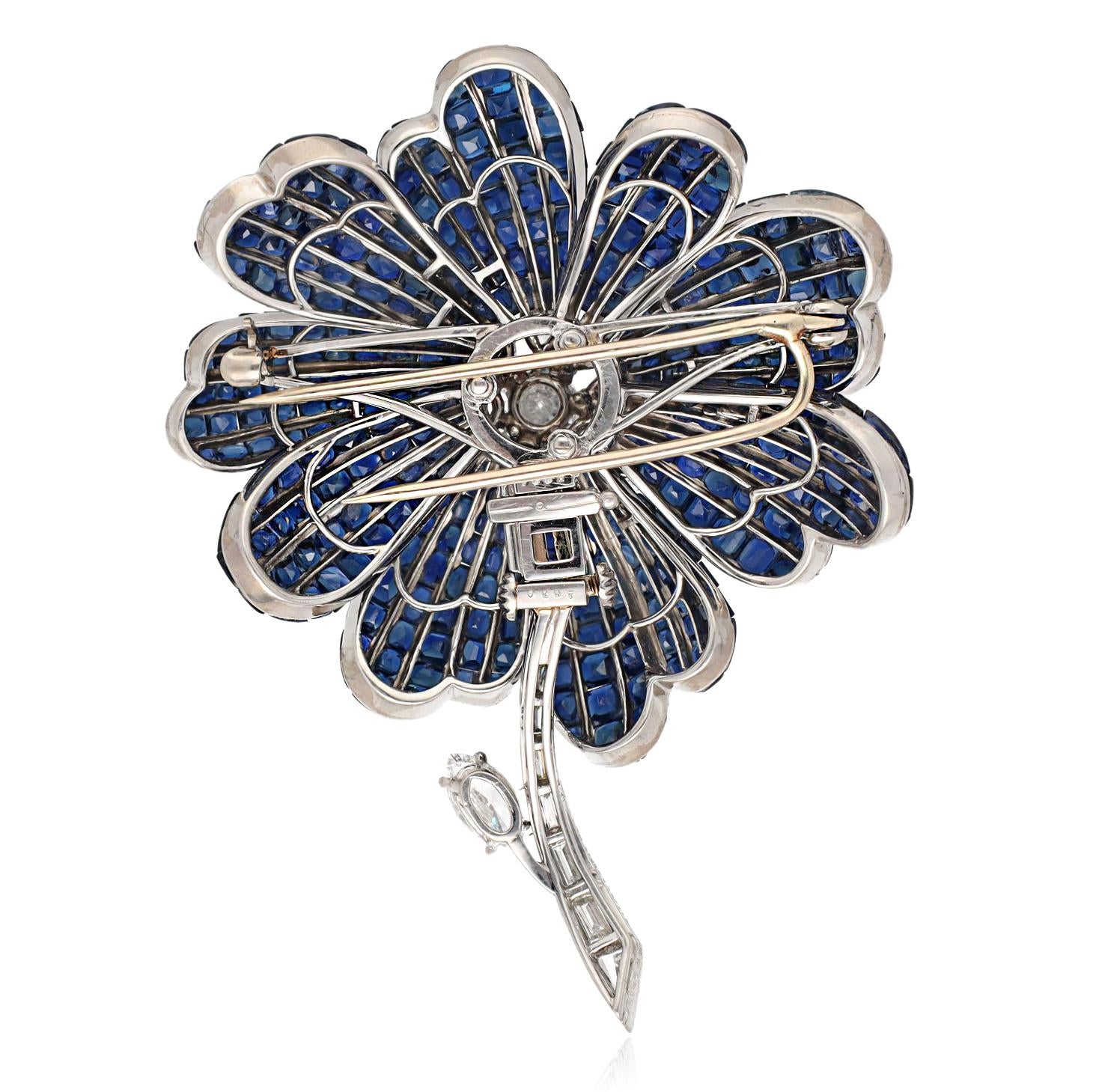 VAN CLEEF & ARPLES Platinum Myster-Set Sapphire and Diamond Brooch