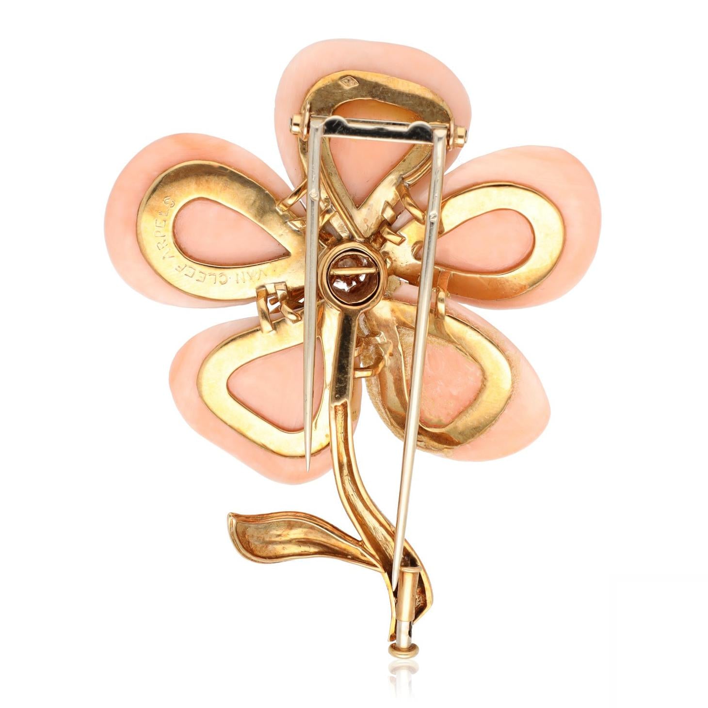 VAN CLEEF & ARPELS Rose De Noel Coral and Diamond Brooch
