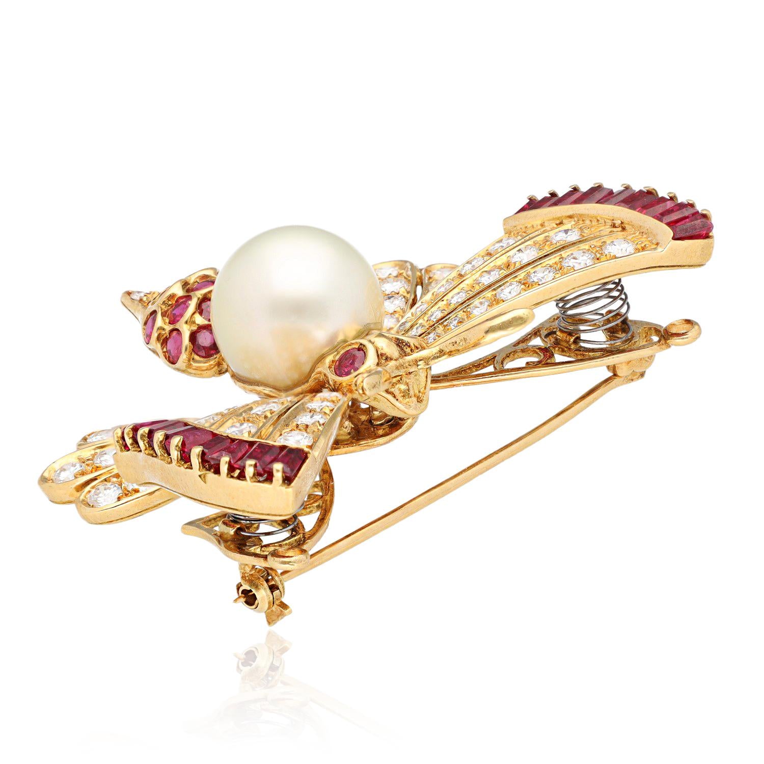 GRAFF 18K Yellow Gold Diamond, Ruby and Pearl Butterfly Brooch