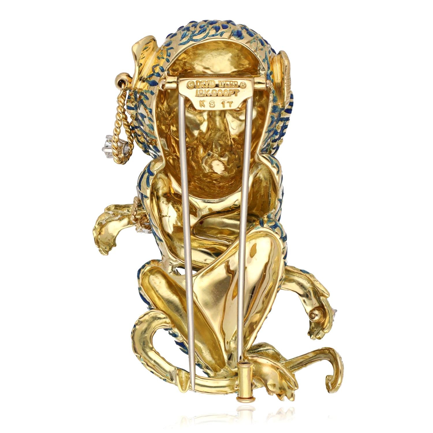 DAVID WEBB 'Gypsy' Monkey Brooch, Blue Enamel