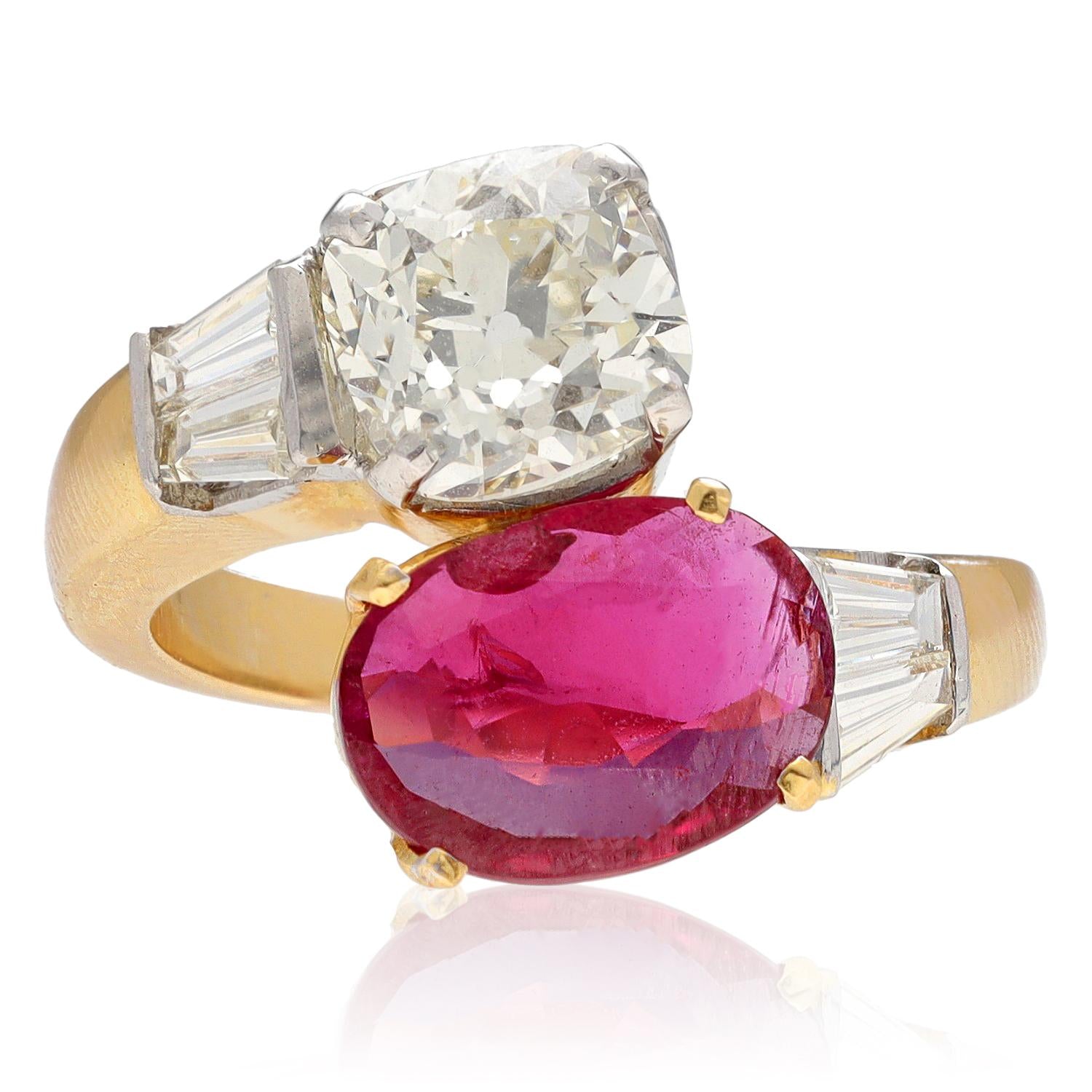 Ruby and Diamond Deux Pierres Ring