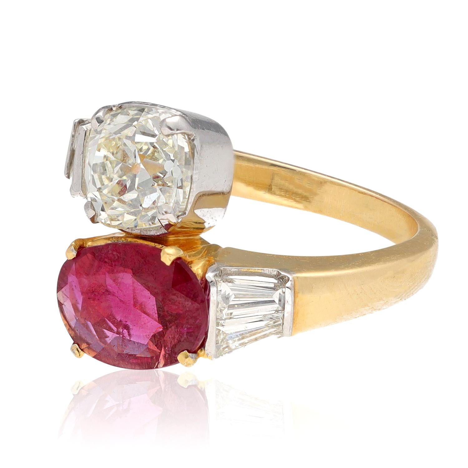 Ruby and Diamond Deux Pierres Ring